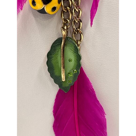 Betsey Johnson HAWAIIAN LUAU Ladybug Leaf & Pink Feather Y Necklace - Picture 7 of 9
